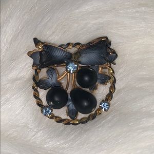 Vintage Mid-century Gold and Blue Floral Brooch